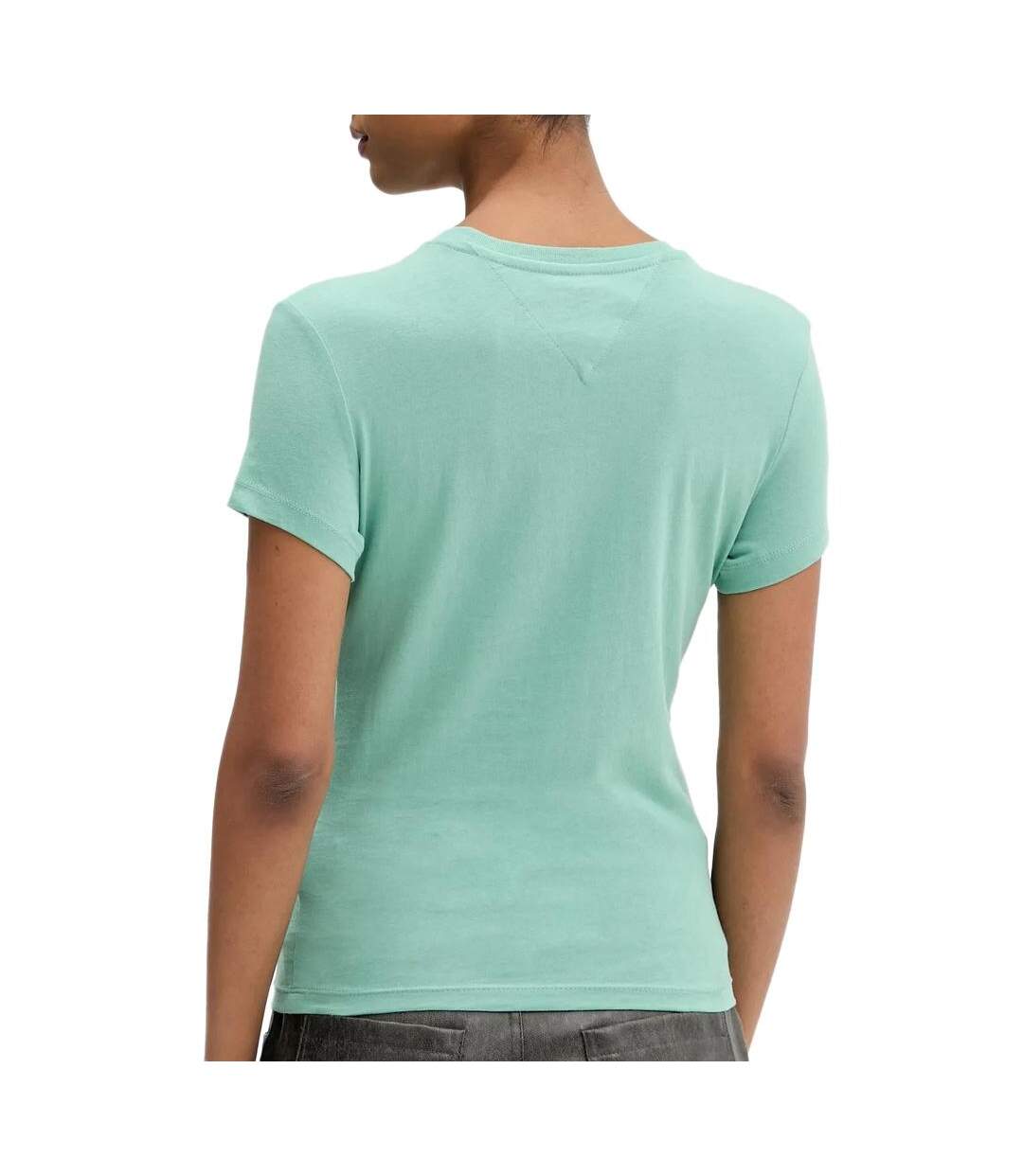T-Shirt slim vert femme tommy hilfiger logo-2