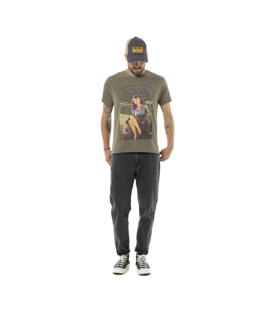 T-shirt homme col rond en jersey chiné regular print devant Up Vondutch-4