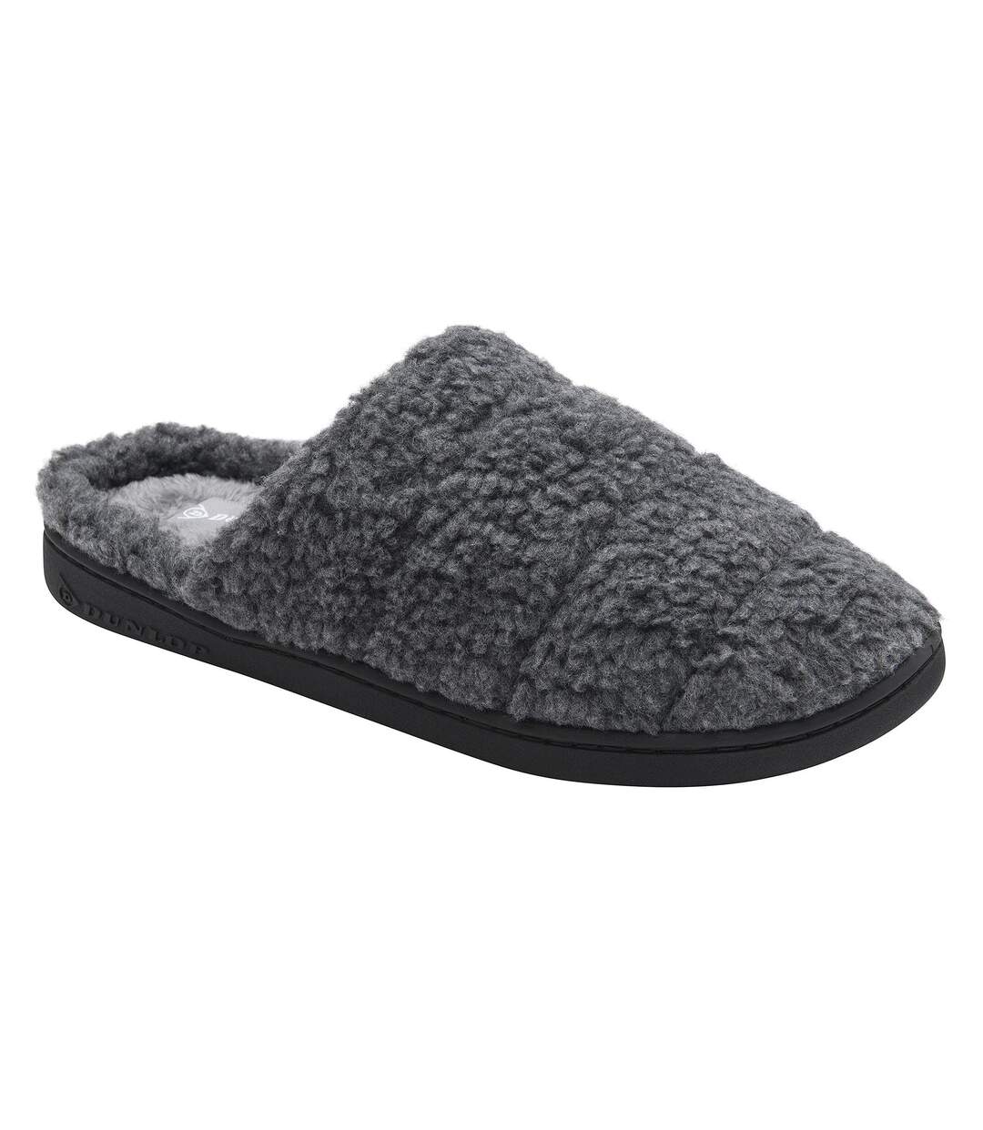 Dunlop - Chaussons mules homme polaire teddy anthracite dos ouvert-4