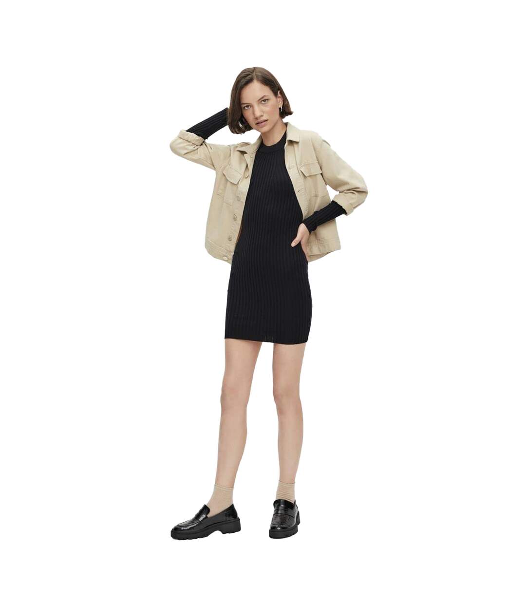 Womens/ladies Mini T-shirt Dress Black Pieces-4