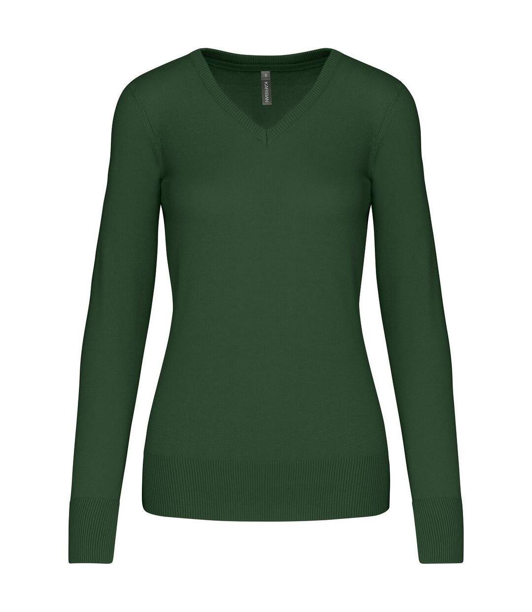 Pull col V femme - K966 - vert forêt