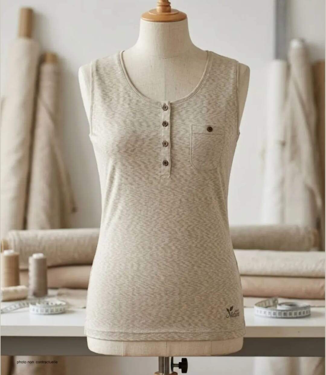 MAYFLOWER LOTUS3 — Débardeur beige femme coton flammé : l'élégance naturelle au quotidien-3