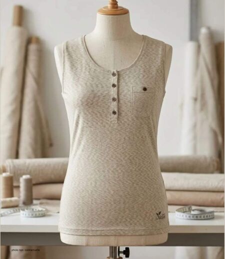 MAYFLOWER LOTUS3 — Débardeur beige femme coton flammé : l'élégance naturelle au quotidien