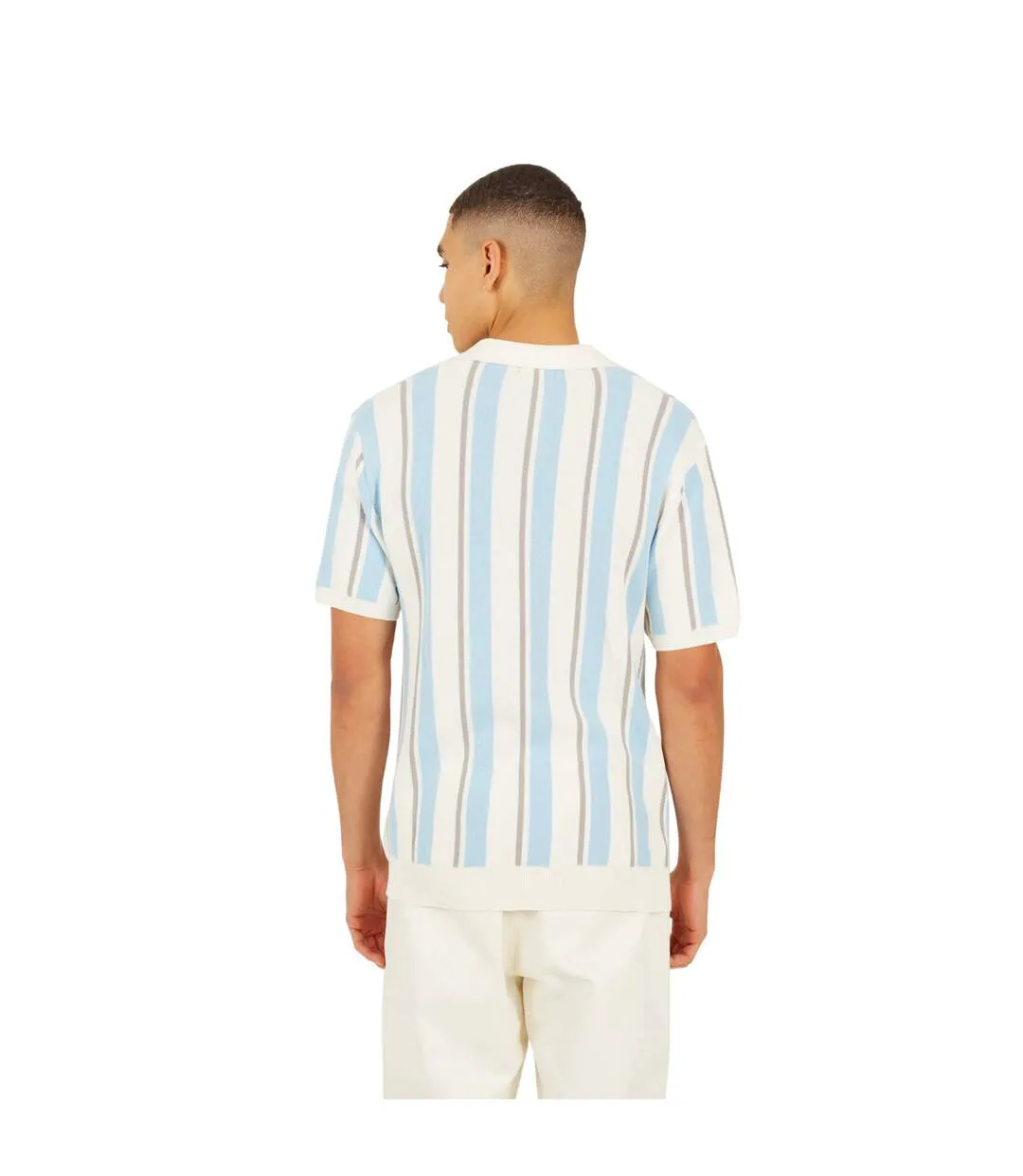 Mens Striped Knitted Polo Shirt Cream Light Green Mid Green Brave Soul-3