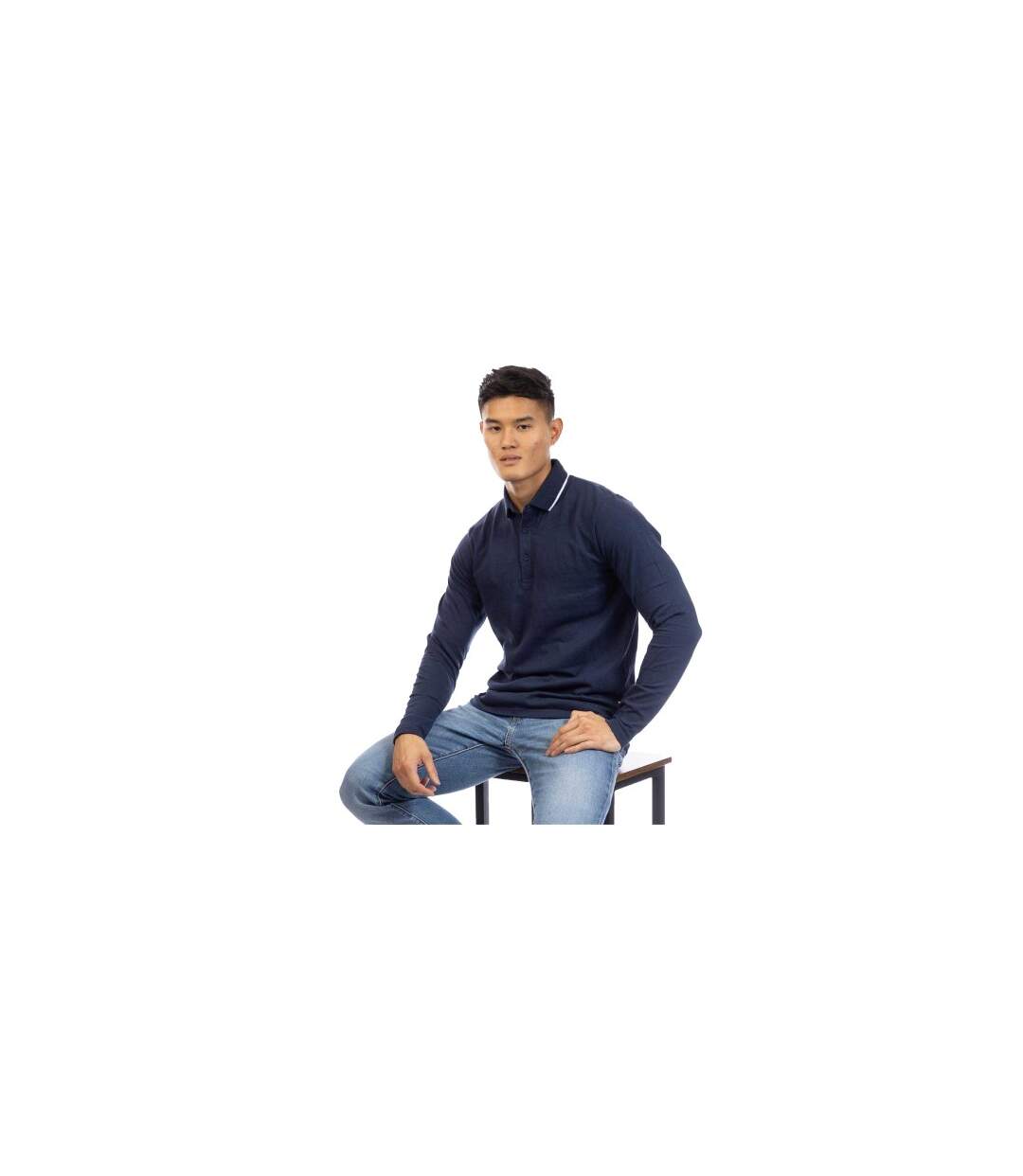Polo Manches Longues Homme Bleu Marine Foncé Peter Werth-1