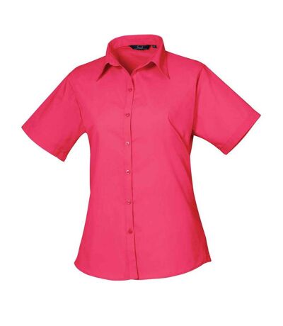 Womens/ladies poplin short-sleeved blouse hot pink Premier