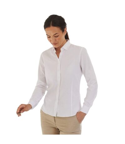 Womens/ladies Cotton Feel Coolplus Long-sleeved Shirt White Henbury
