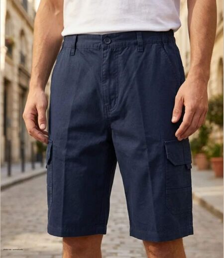 CHALLENGER INCA5 : Bermuda homme bleu marine en coton à taille élastiquée ultra-confortable