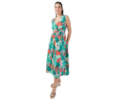 Robe longue femme fluide Esmeralda motif tropical Coton Du Monde