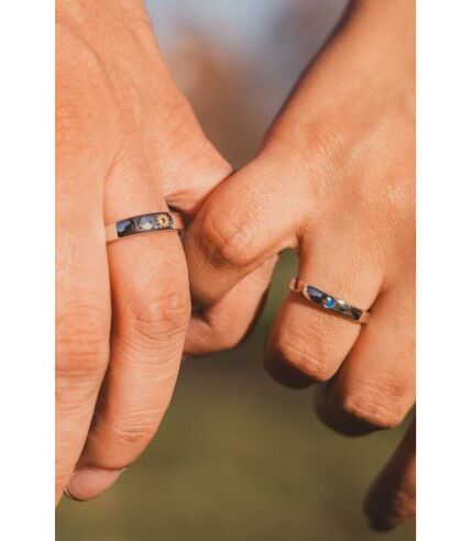 Adjustable Silver Couple Moon and Sun Matching Promise Ring set