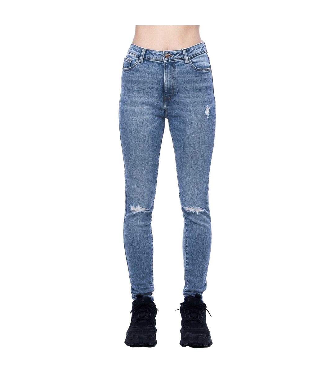 Womens/ladies Distressed Skinny Jeans Blue Denim Pieces-1