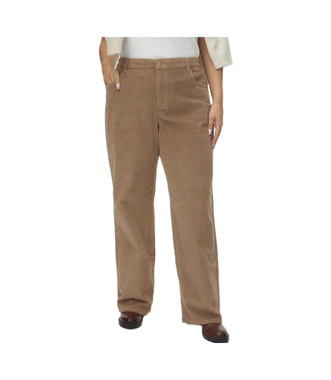 Pantalon en velours beige foncer femme vero moda curve corudroy-1