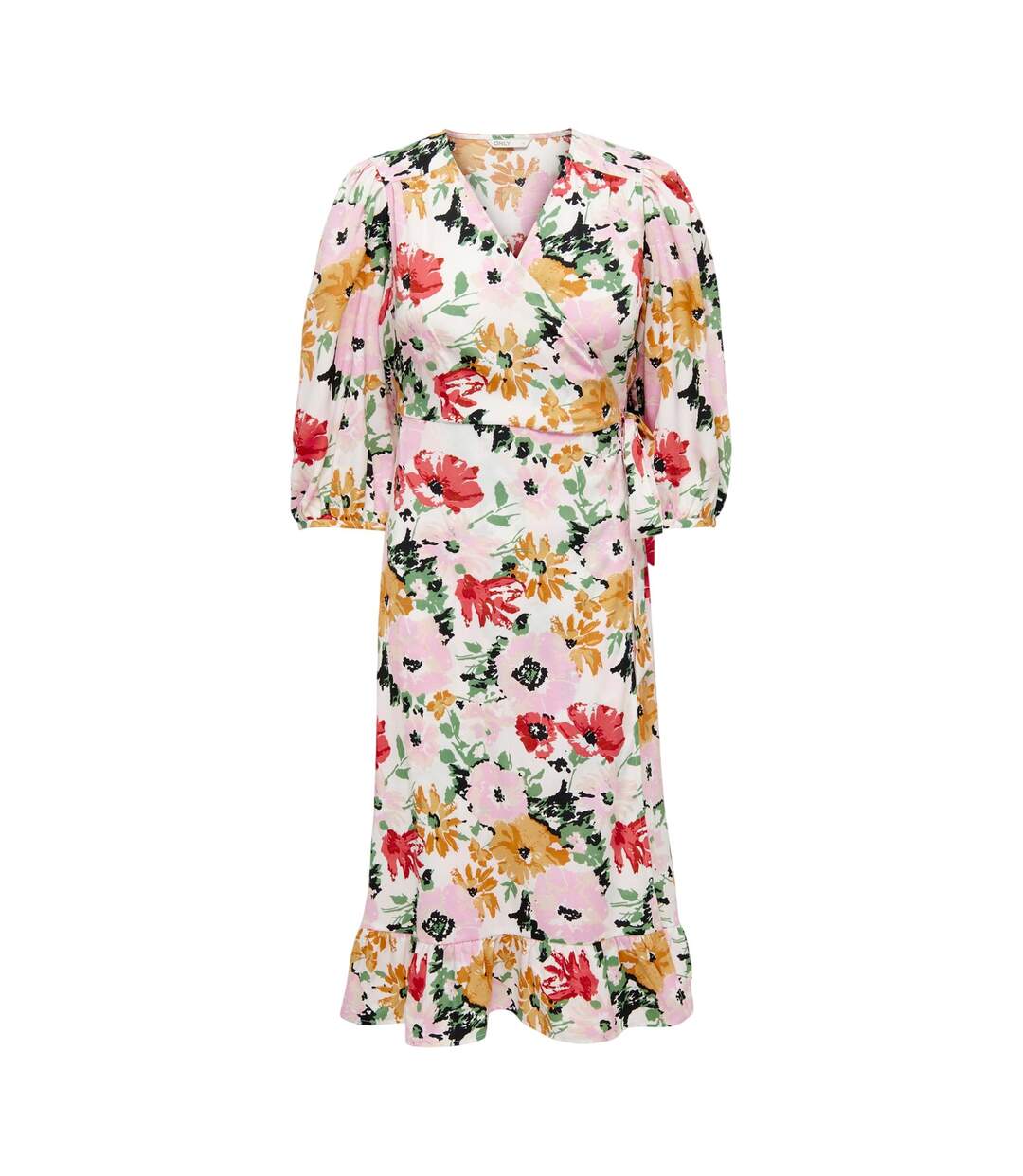 Robe Portefeuille Manches Bouffantes Femme Blanc Only-2