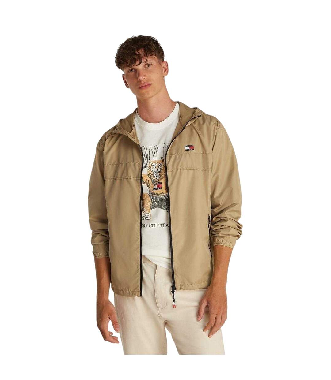 Mens Elasticated Cuff Relaxed Fit Windbreak Tan Tommy Jeans-1