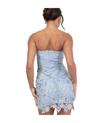 Womens/ladies Floral Bandeau Mini Dress Blue Deluxe