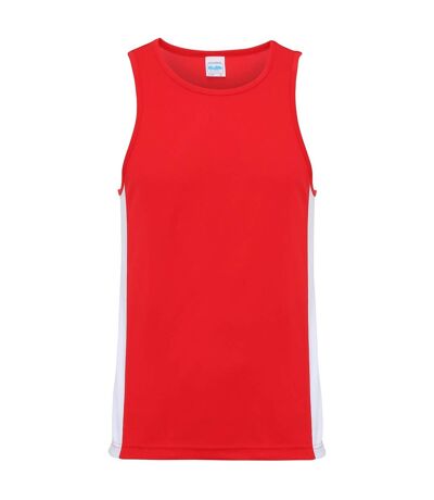 AWDis Just Cool Mens Contrast Panel Sports Vest Top (Fire Red/Arctic White) - UTRW3476