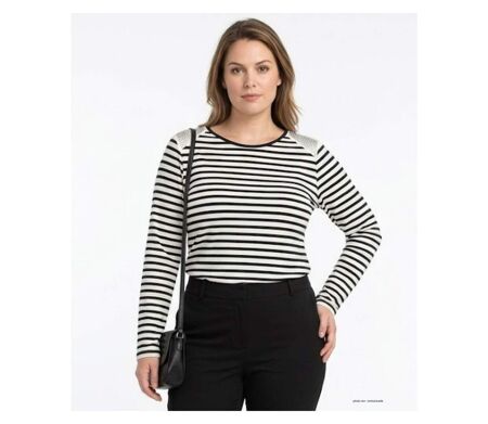 AXONE - TF330E - Tee-shirt femme grande taille manches longues rayé et strass