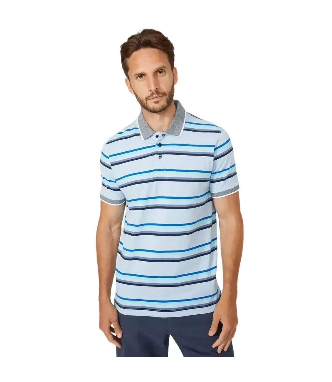 Maine Mens Varied Stripe Short-Sleeved Polo Shirt (Light Blue)