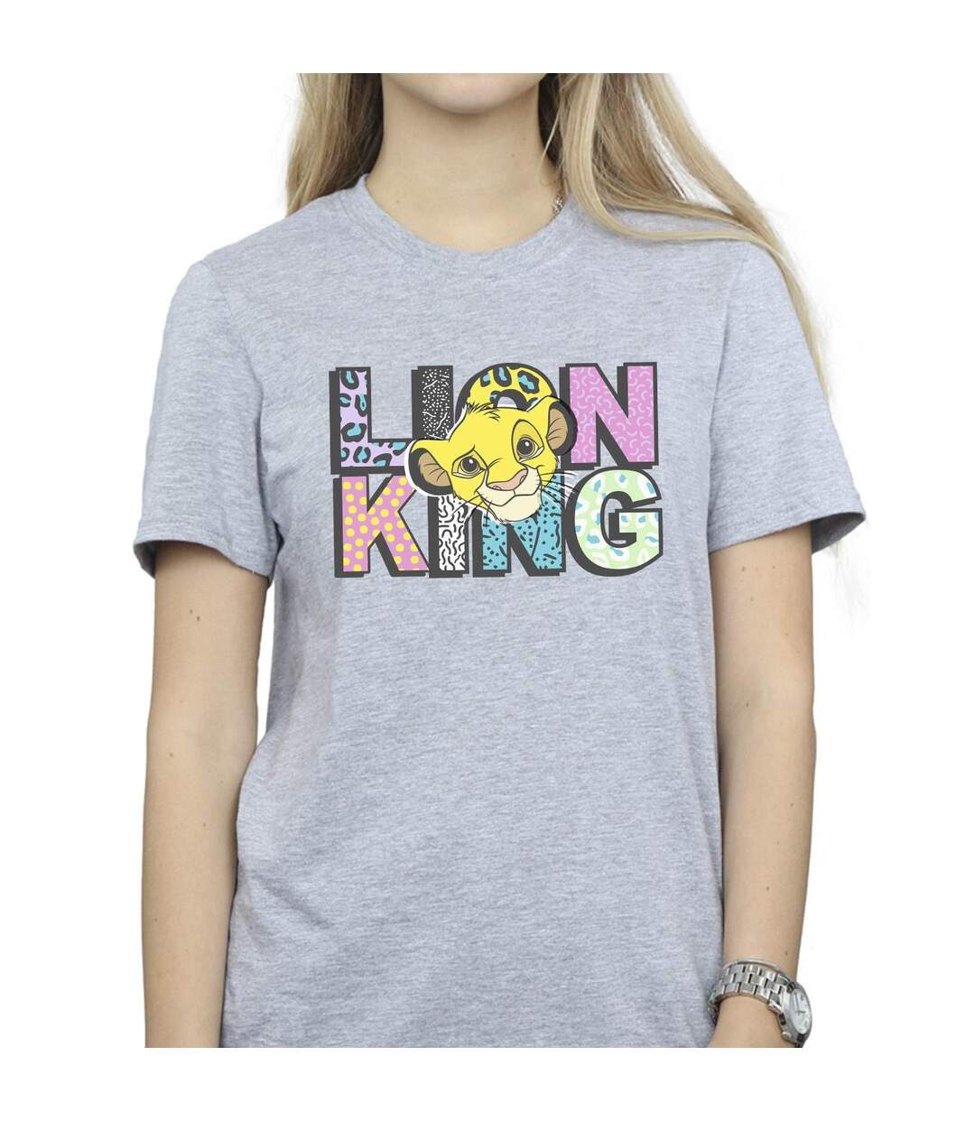 Disney Womens/Ladies The Lion King Pattern Logo Cotton Boyfriend T-Shirt (Gris sportif) - UTBI29472-3