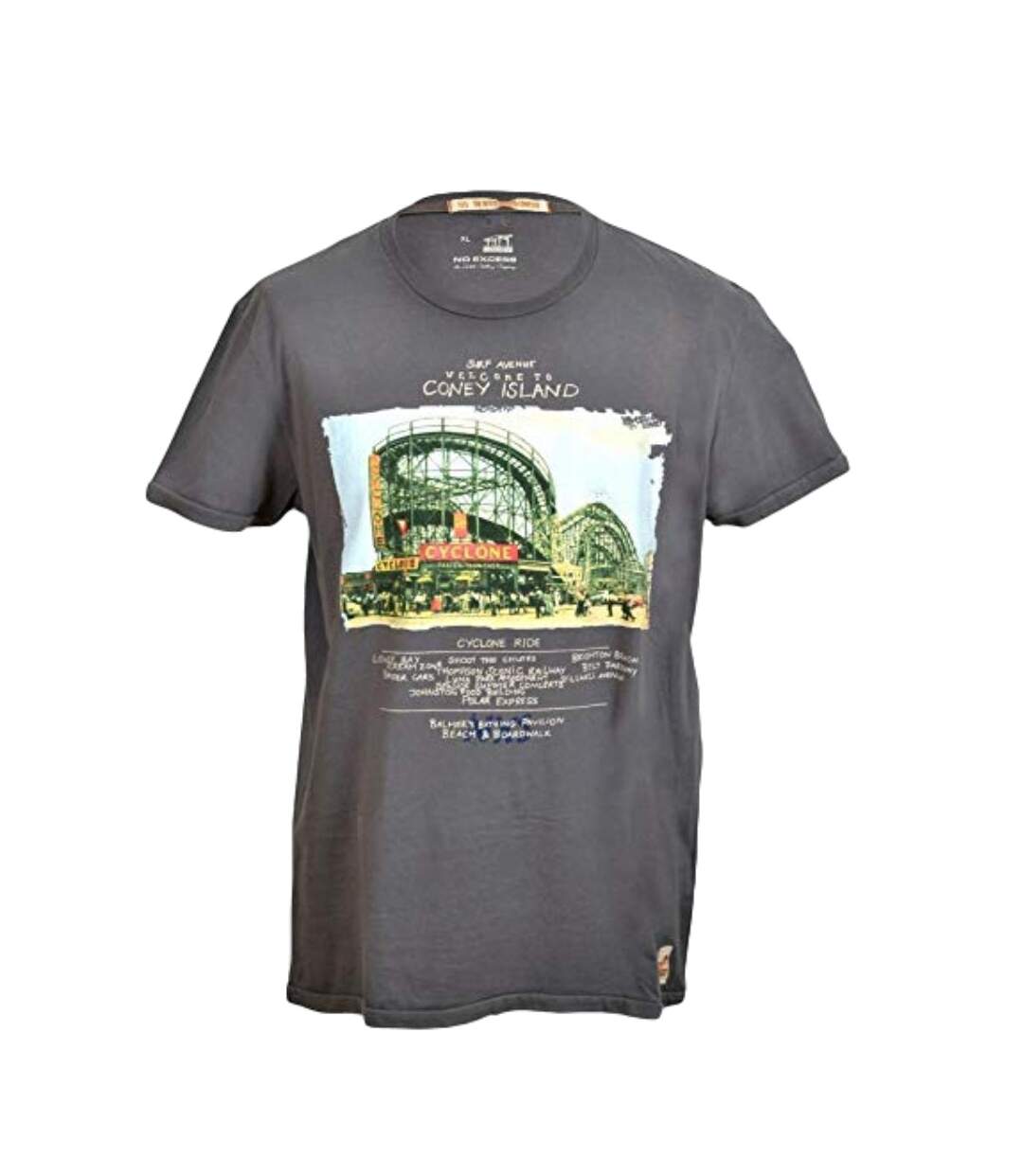 Tee shirt manches courtes  - Col rond -  Couleur gris - motif sur le devant-1