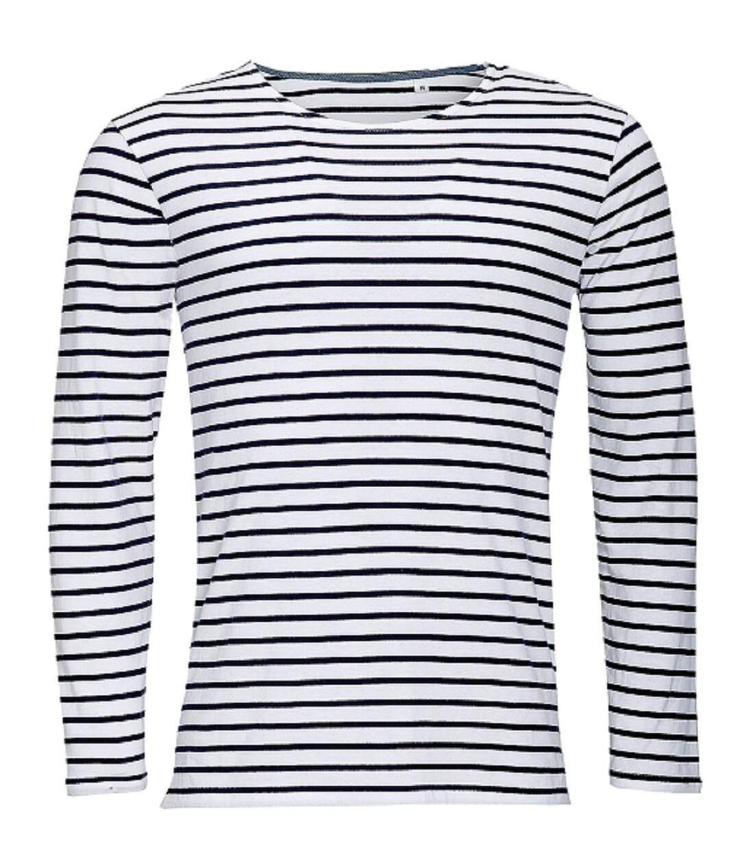 t-shirt rayé marinière homme - manches longues - 01402 - bleu marine