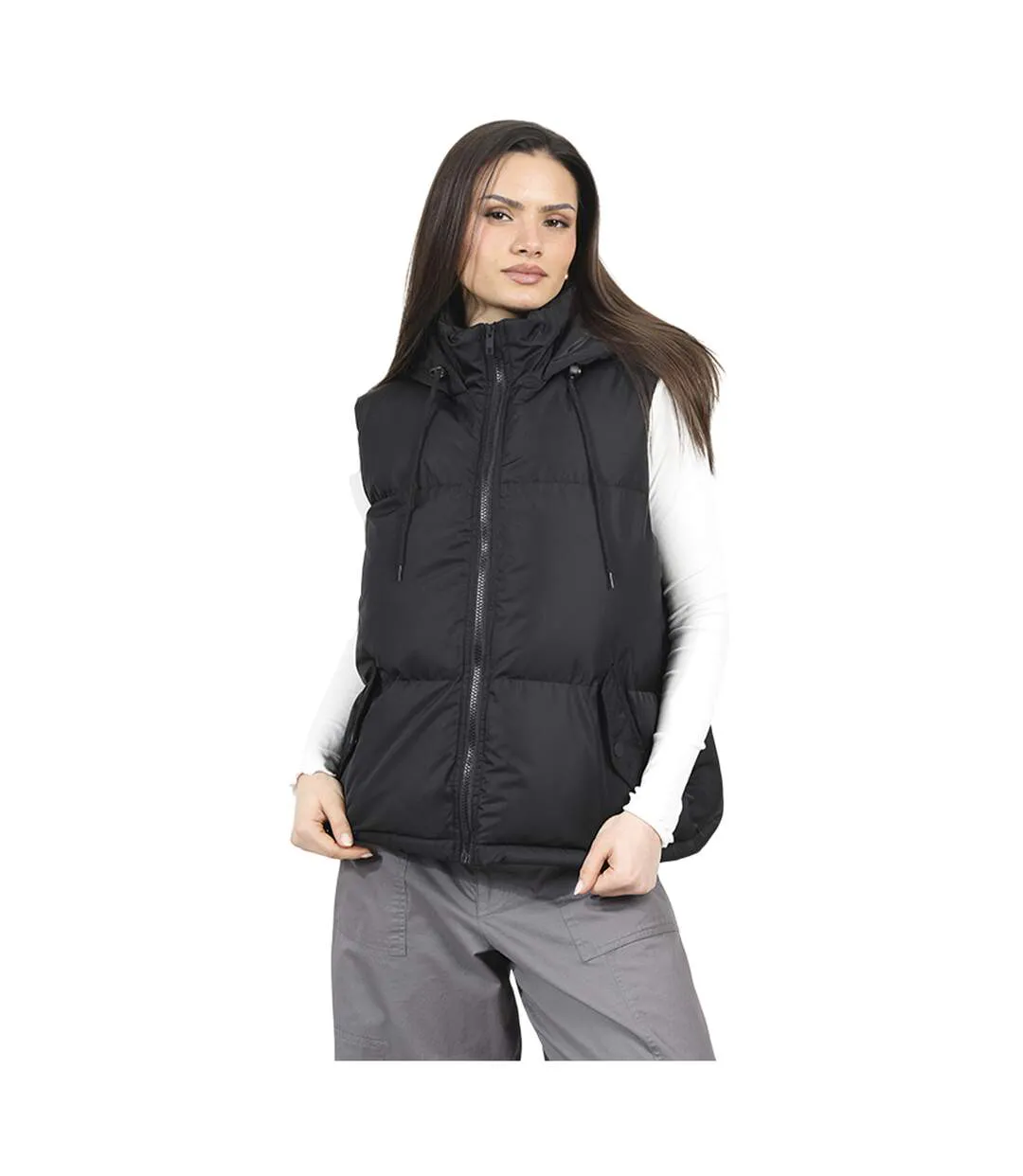 Womens/ladies Cello Padded Short Gilet Black Brave Soul-2