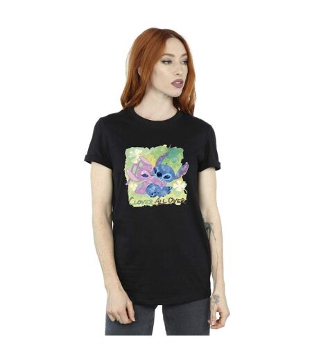 Disney Womens/Ladies Lilo And Stitch St Patrick's Day Clover Cotton Boyfriend T-Shirt (Noir) - UTBI30136