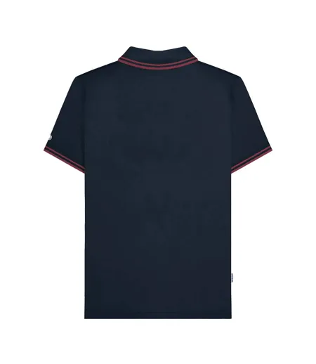 Polo Motif/style Rayure Contrastée Sur Bord Homme Bleu Marine Foncé Bordeaux Lambretta