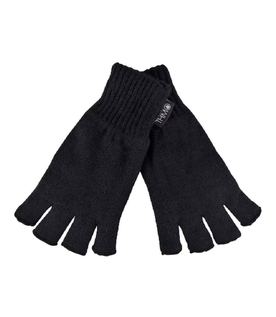 Mens Black 3M Thinsulate Insulation Lined Fingerless Gloves-2
