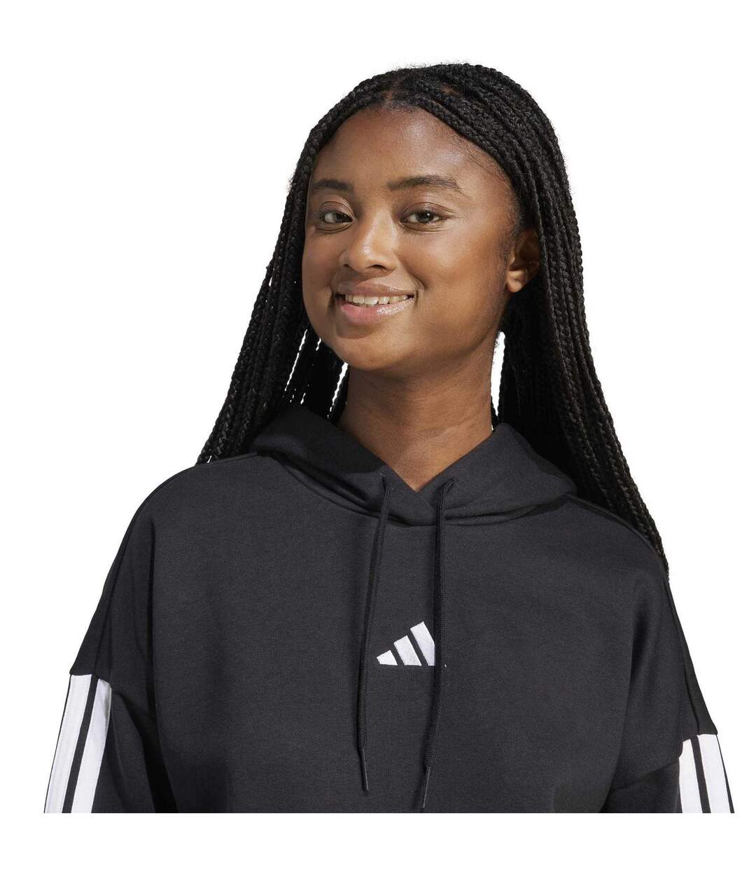 Womens/ladies Fleece Drawstring Hoodie Black Adidas-4