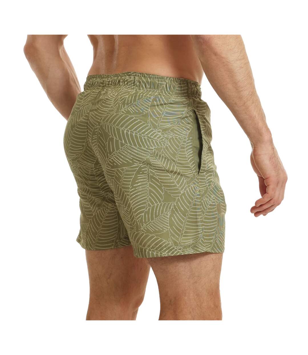 Mens leaf print swim shorts khaki green RIPT Essentials