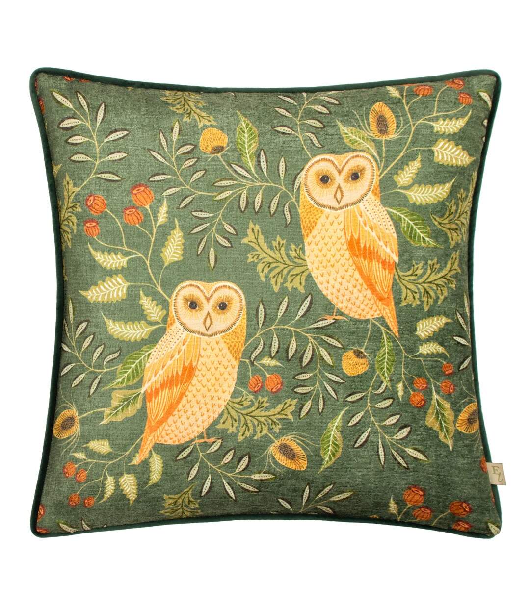 Hawthorn chenille owl cushion cover 43cm x 43cm bottle Evans Lichfield-1