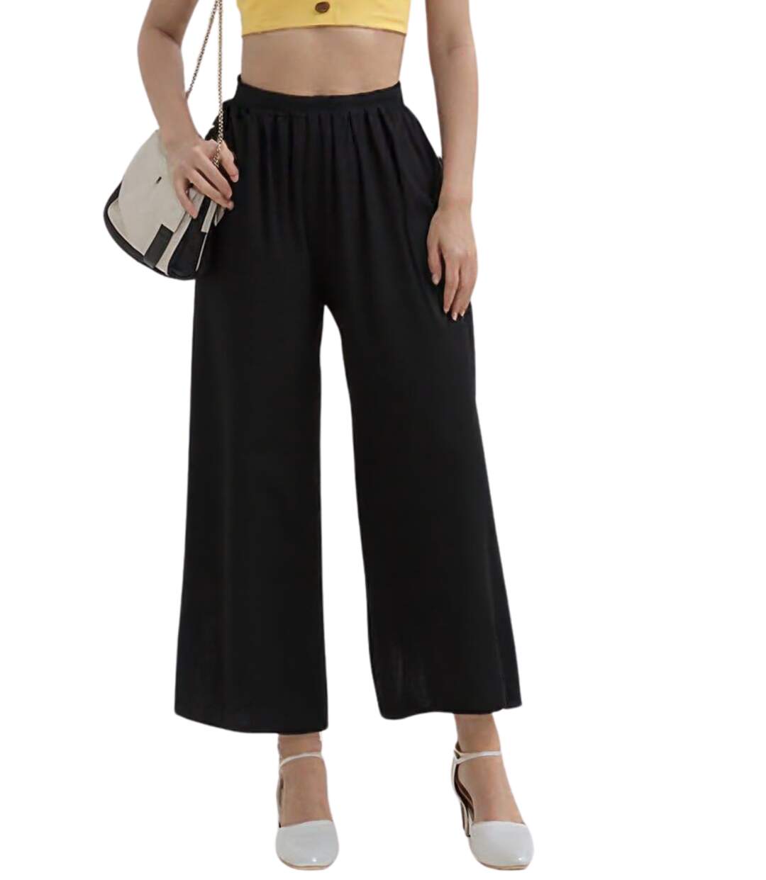 Pantalon femme coupe large de couleur noir - 100% coton - Choix intemporel-1