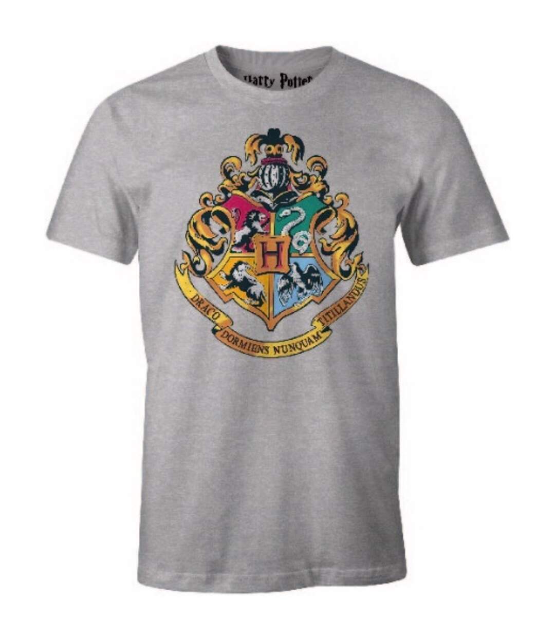 T-shirt Motif/style Maisons De Poudlard Homme Gris Chiné Harry Potter-1