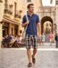 Bermuda WINCHESTER IVORY1 à carreaux en coton : le style géométrique gris et bleu pour l'été-5