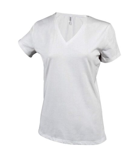 T-shirt à manches courtes et col en v femme blanc Kariban