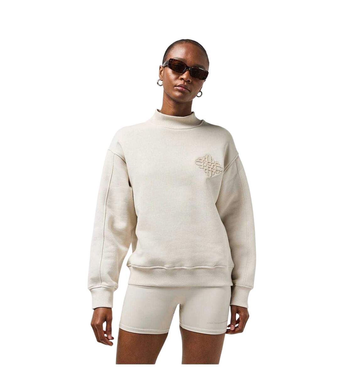Womens/ladies Embroidered Mock Neck Sweatshirt Grey Couture-4