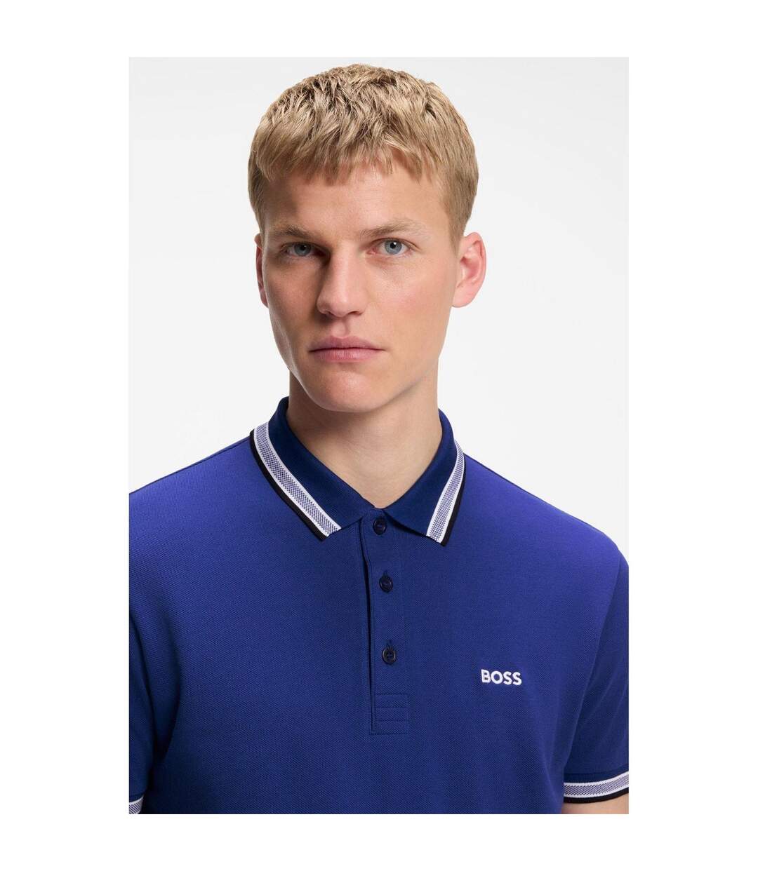 Mens Paddy Contrast Tipped Polo Shirt Medium Blue Boss-4