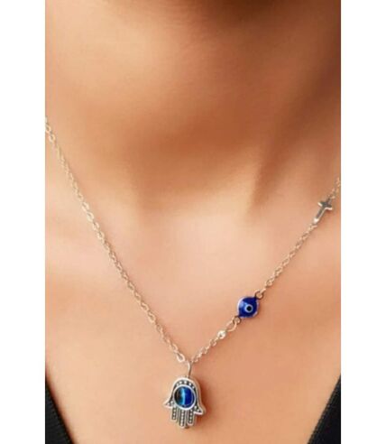 Half Evil Eye Cross Hamsa Charm Pendant Choker Protection Necklace