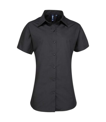Womens/ladies Supreme Poplin Short-sleeved Shirt Black Premier