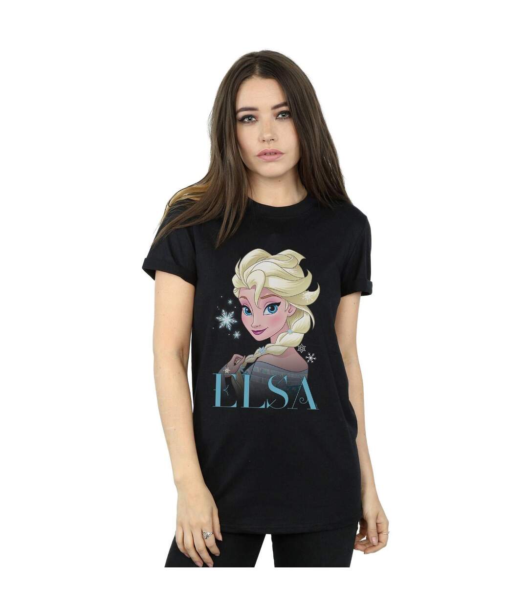 Disney Womens/Ladies Frozen Elsa Snowflake Portrait Cotton Boyfriend T-Shirt (Noir) - UTBI24764-2