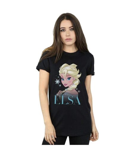Disney Womens/Ladies Frozen Elsa Snowflake Portrait Cotton Boyfriend T-Shirt (Noir) - UTBI24764