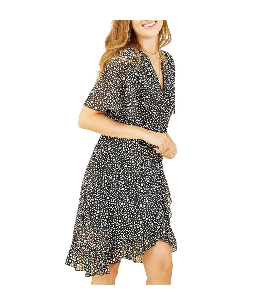 Robe Portefeuille Motif/style À Pois Femme Noir Mela London-4