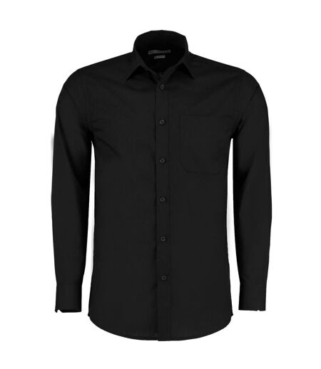 Mens Poplin Tailored Long-sleeve Formal Shirt Noir Kustom Kit