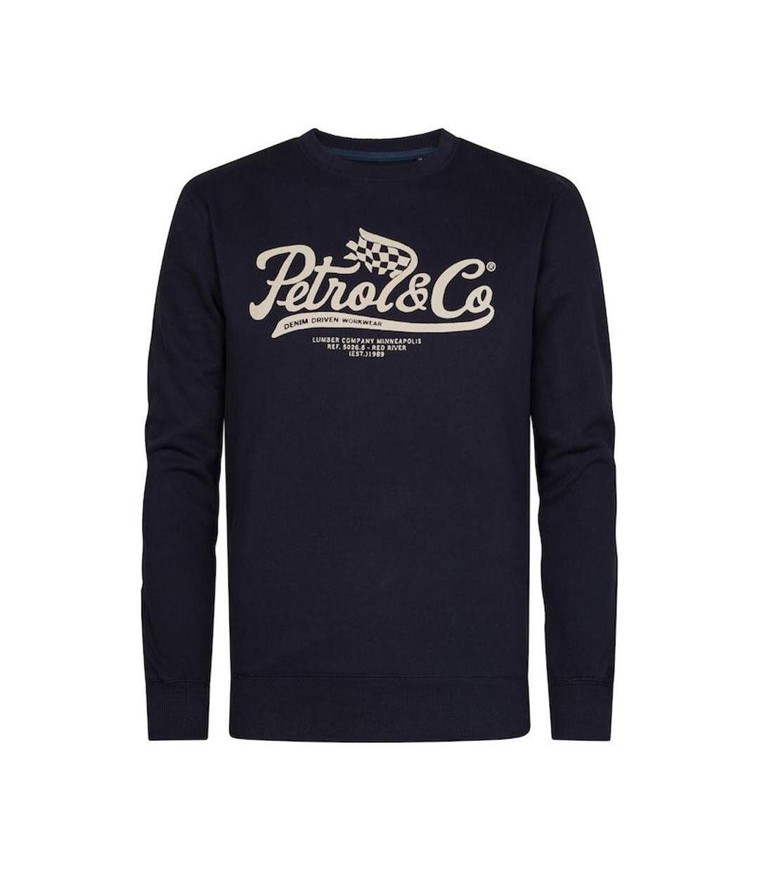 Sweat noir/ecru homme petrol industries neck-1