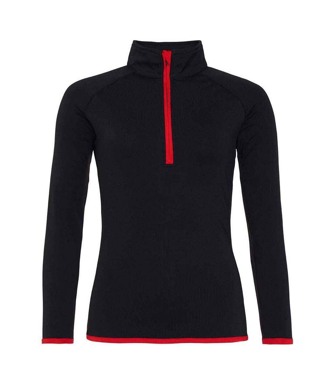 Womens/ladies half zip girlie sweat top jet black/fire red AWDis Cool-1