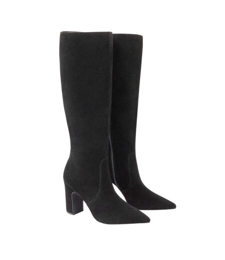 Womens/ladies Suede Block Heel Knee-high Boots Black I Saw It First