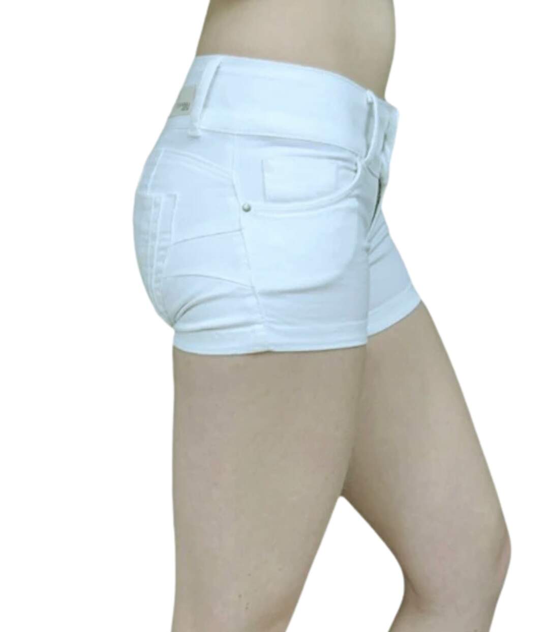 Short Push-Up Femme en Coton Lycra Blanc - Coupe Mode 5 Poches-3