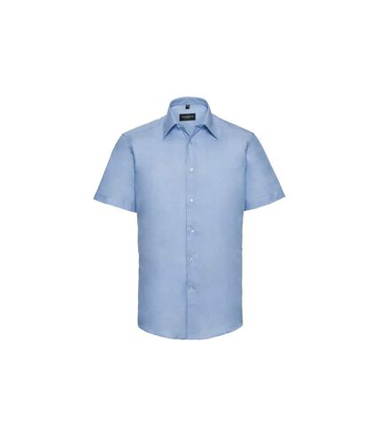 Russell Collection Mens Oxford Tailored Short-Sleeved Shirt (Oxford Blue)