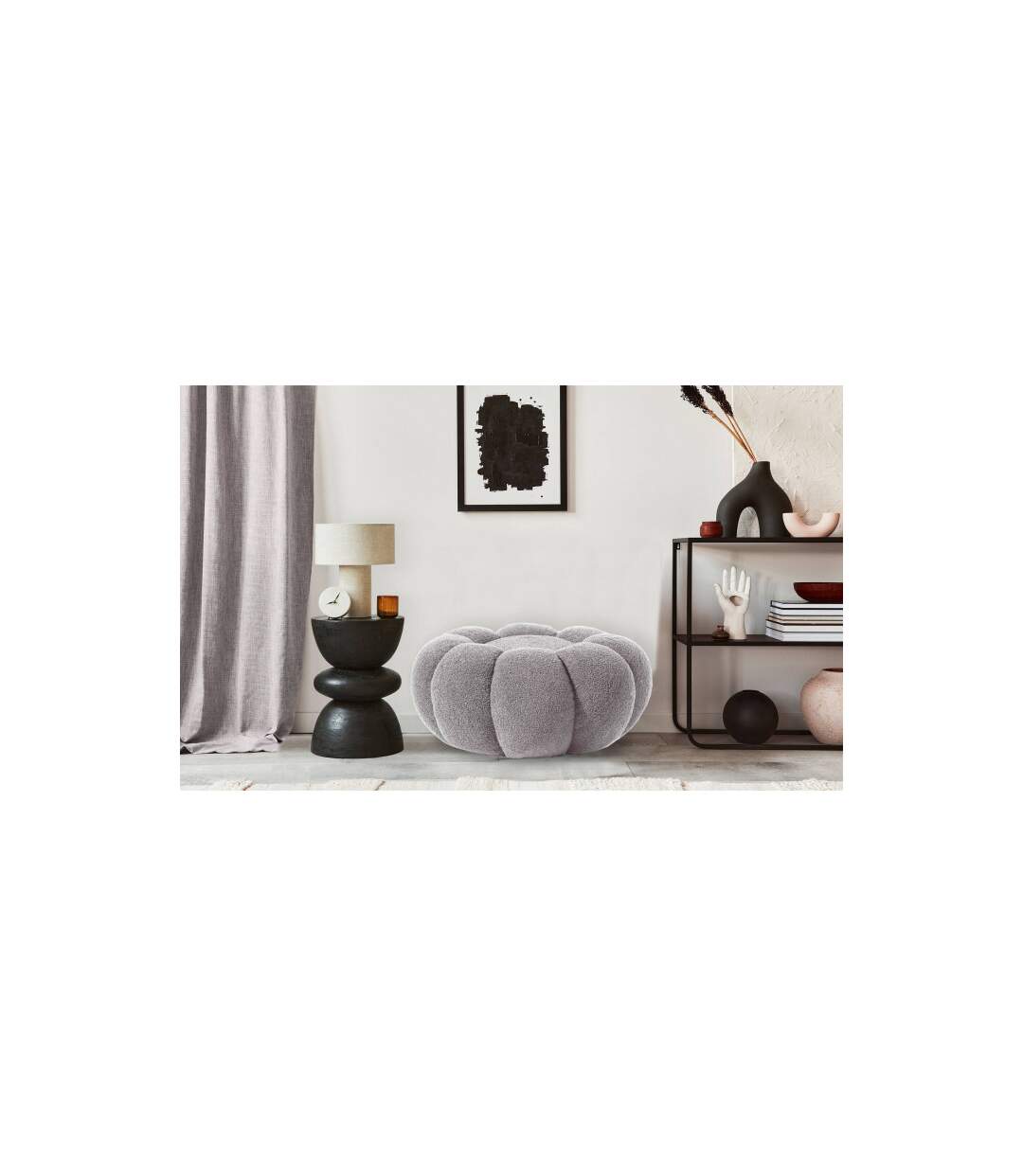 Pouf Design Fleur Bouclette 61cm Gris-4